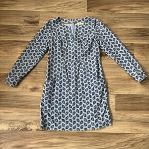 Boden Caroline Blue Corduroy Long Sleeve Paisley Pattern Dress Size 2 Petite